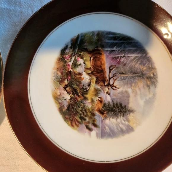 Vintage H&G Bavaria Elk‎ Mountain Scene Serving Tray w 9 Wildlife Salad Plates - Picture 12 of 16